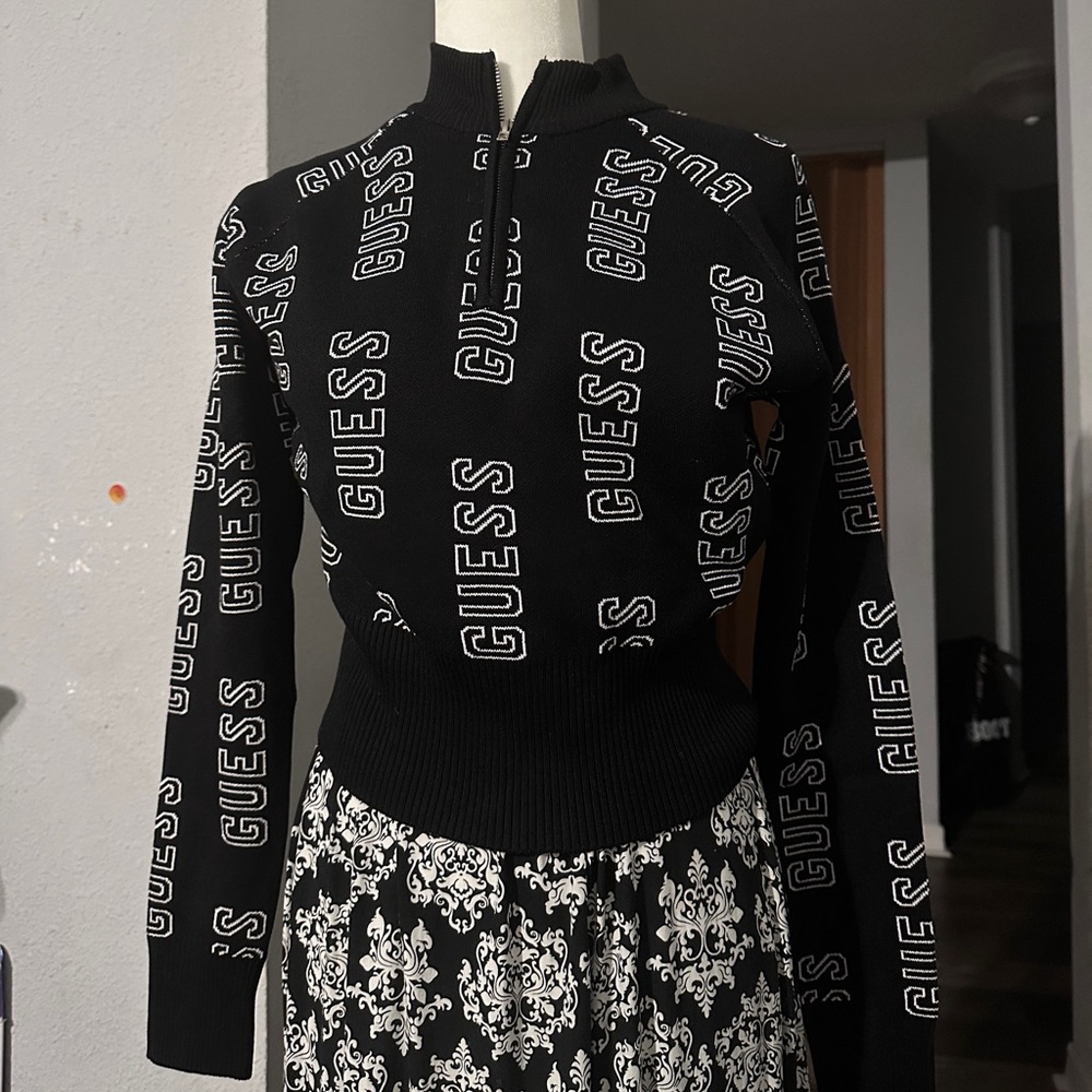 GUESS Black and White Logo Sweater